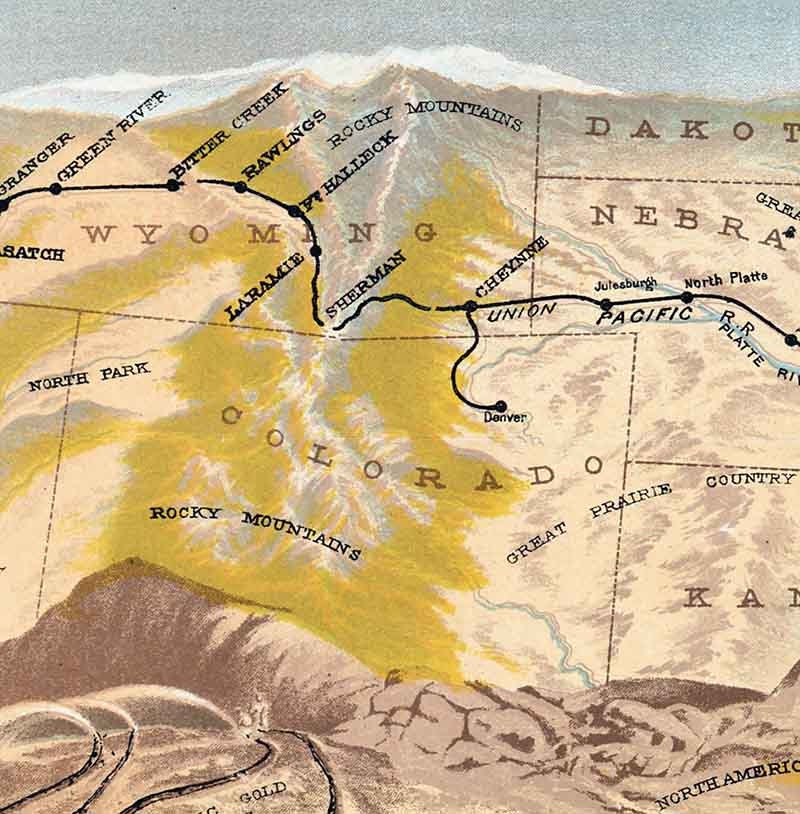 1880 Panoramic Map View of The United States
