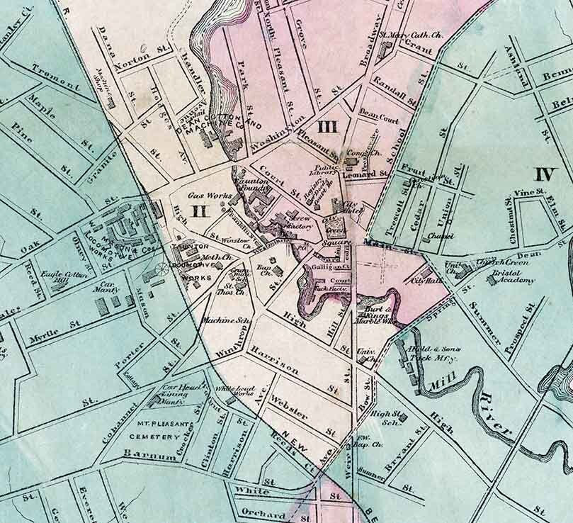 1885 Map of Taunton Massachusetts