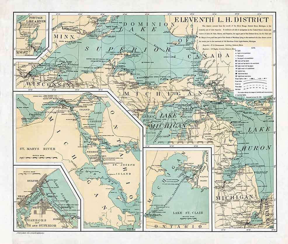 1898 Map of Lake Superior and Lake Huron
