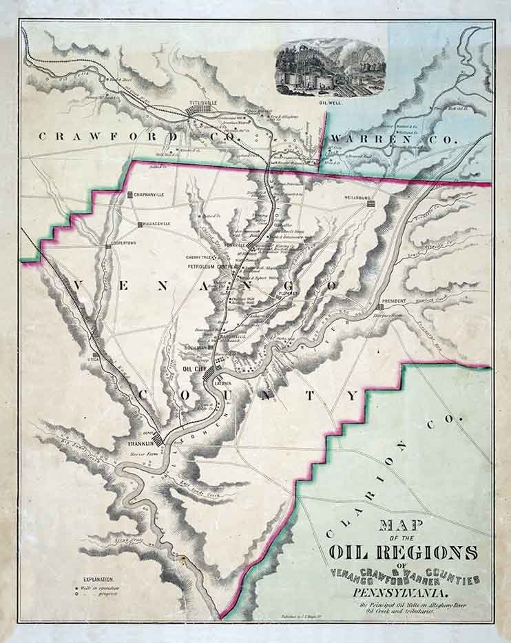 1860 Map of Venango Crawford and Warren County Pennsylvania Oil Regions