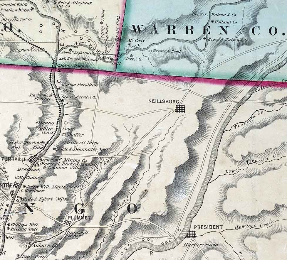 1860 Map of Venango Crawford and Warren County Pennsylvania Oil Regions