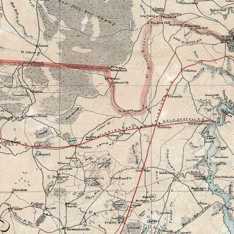 1864 Map of Florida Georgia Civil Way Era