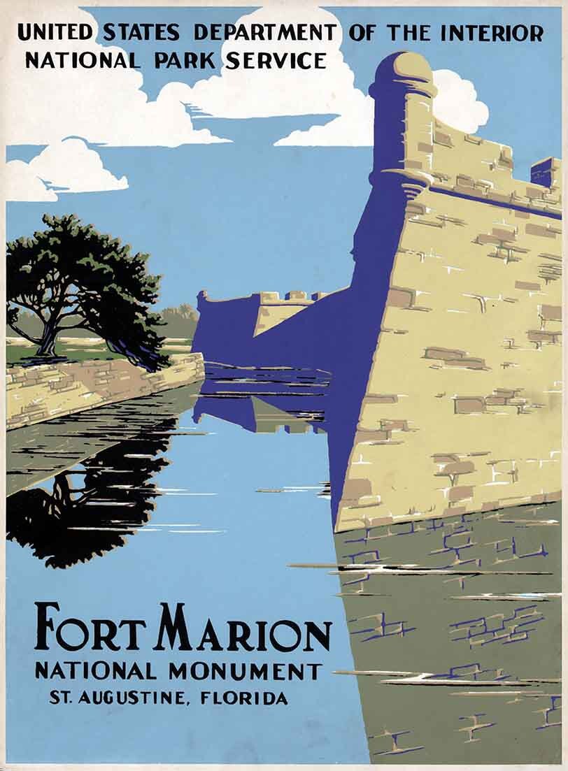 1938 Travel Poster of Fort Marion National Monument Saint Augustine Florida