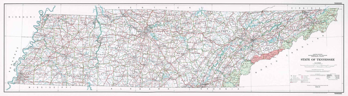 1977 Map of the State of Tennessee