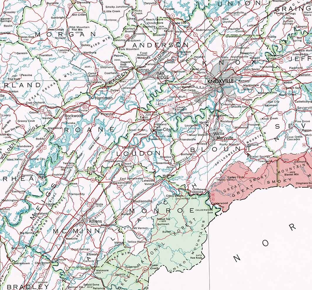 1977 Map of the State of Tennessee