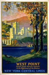 1920s Travel Poster of West Point United States Military Academy New York Central Lines