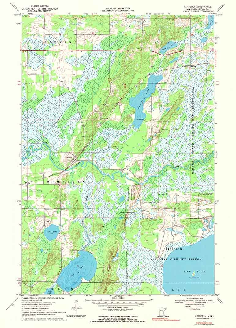 1970 Topo Map of Kimberly Quad Minnesota Altkin County