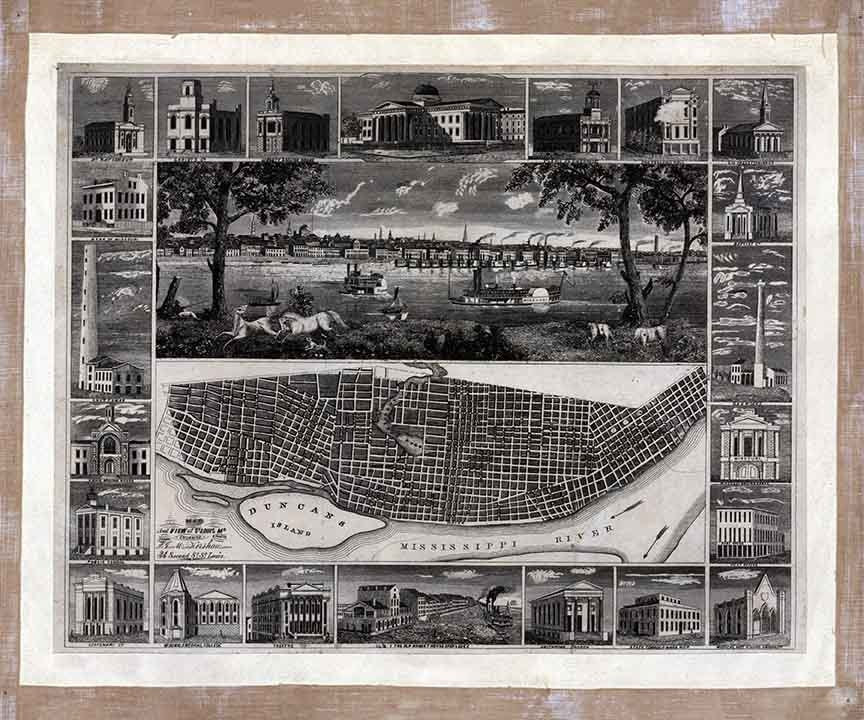 1848 Panoramic Map of St Louis Missouri