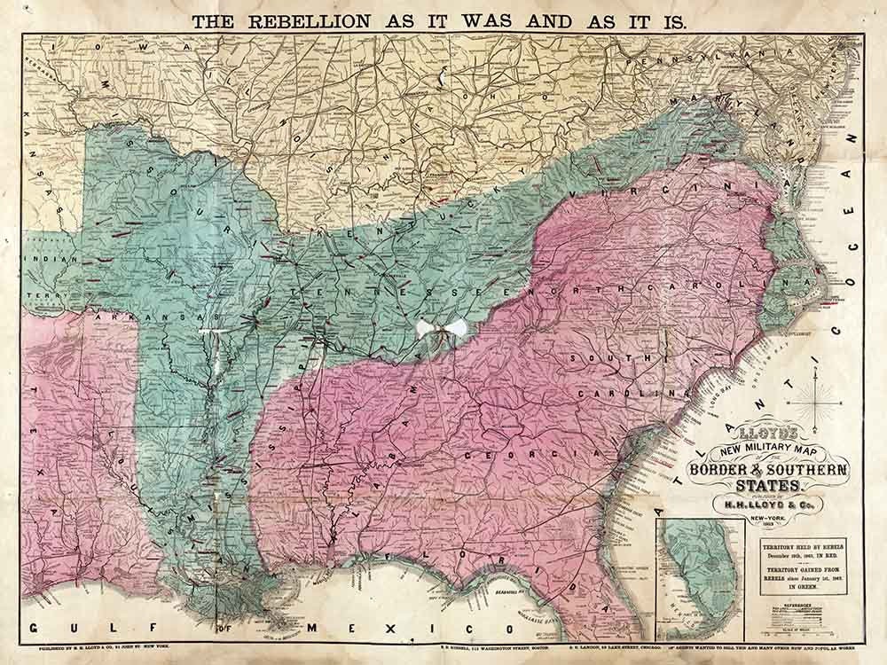 1863 Map of Lloyds Military Border and Southern States