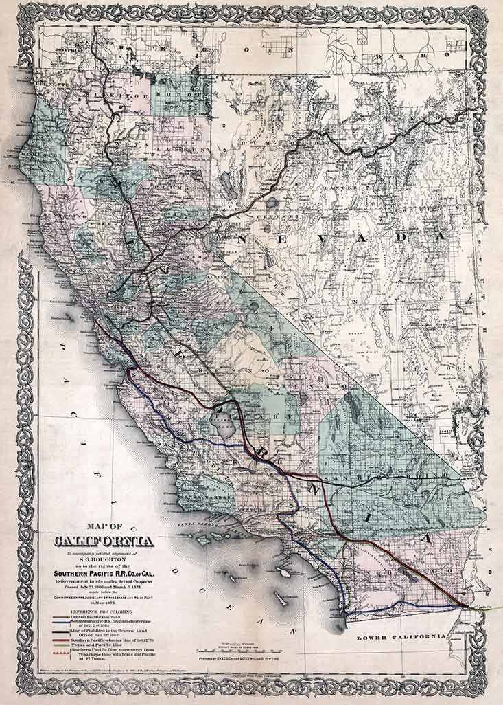 1876 Map of California Southern Pacific RailRoad Company