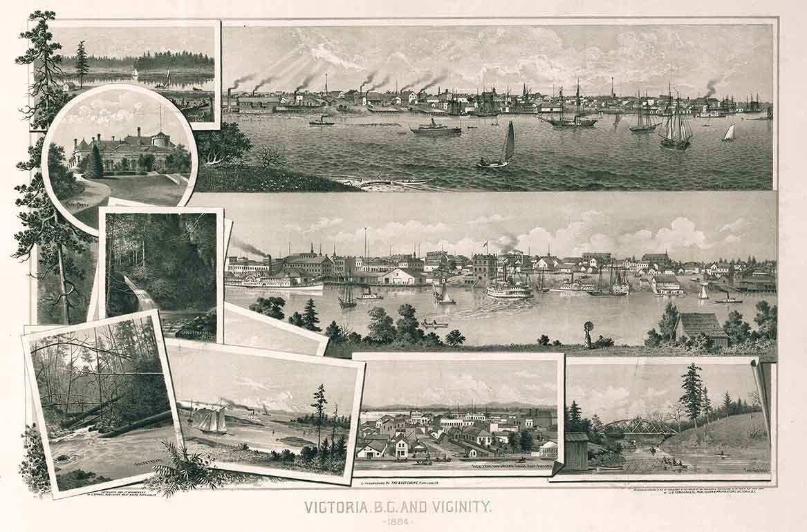 1884 Panoramic Map of Victoria British Columbia Canada