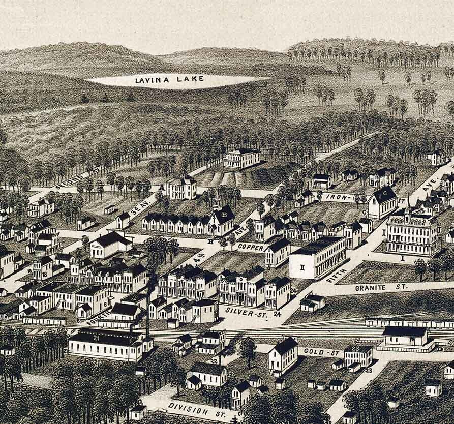 1886 Panoramic Map of Hurley Wisconsin Ashland County