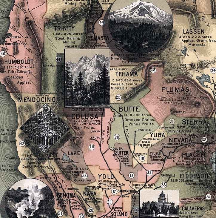 1888 Map of California Sierra Mountains