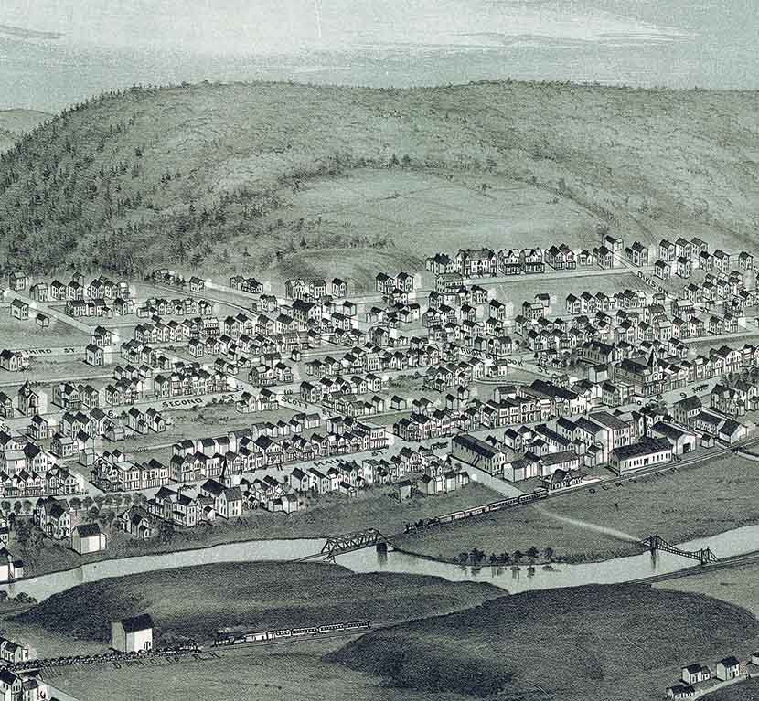 1889 Panoramic Map of Jermyn Lackawanna County Pennsylvania