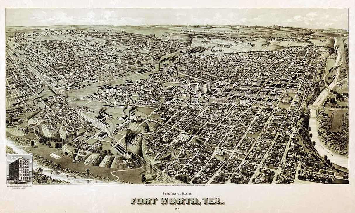 1891 Panoramic Map of Fort Worth Texas