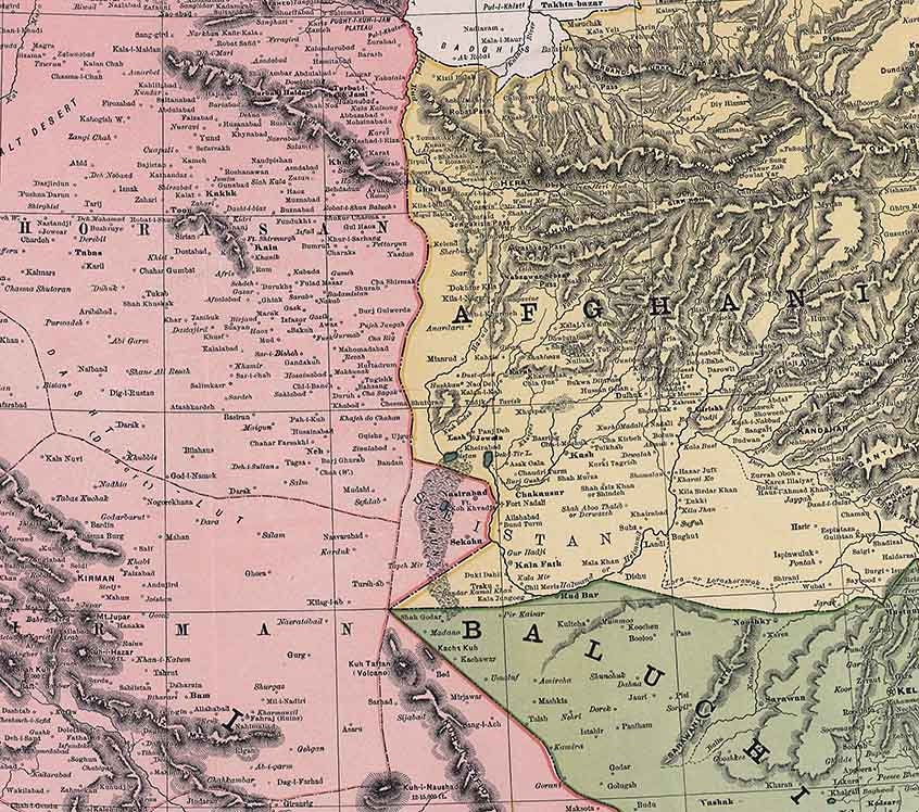1892 Map of Persia Afghanistan and Baluchistan