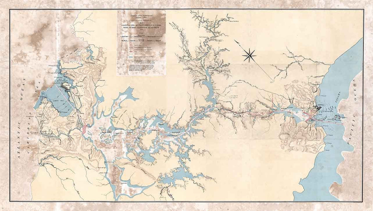 1906 Map Showing Line of Proposed Lock Canal Panama Canal Panama