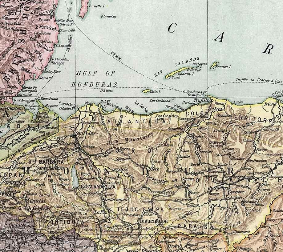 1920 Map of Central America and Panama Canal