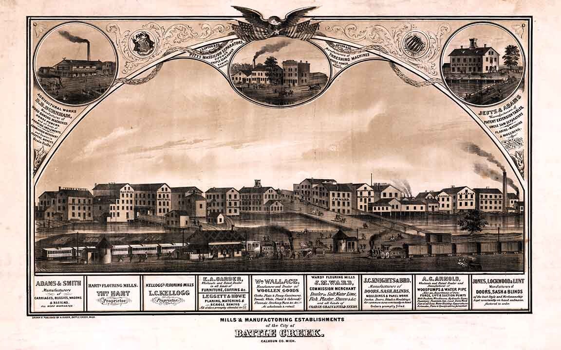 1869 Panoramic Map of Battle Creek Calhoun County Michigan