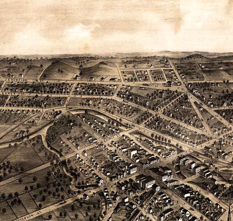 1870 Panoramic Map of Battle Creek Calhoun County Michigan
