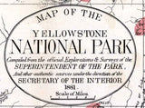 1881 Map of Yellowstone National Park Wyoming