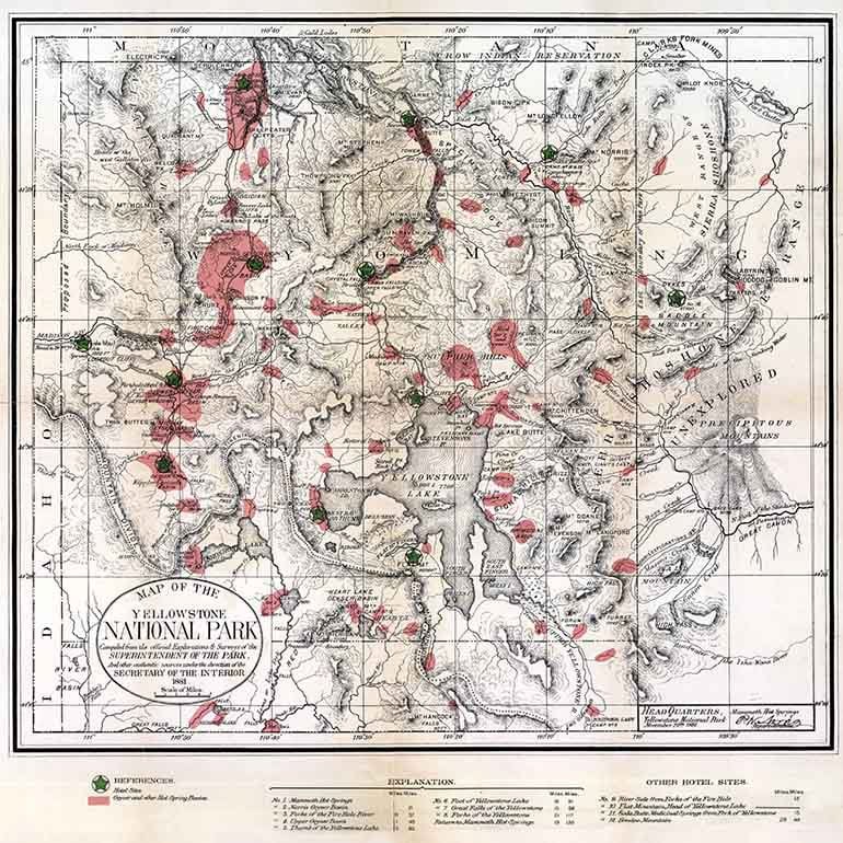 1881 Map of Yellowstone National Park Wyoming