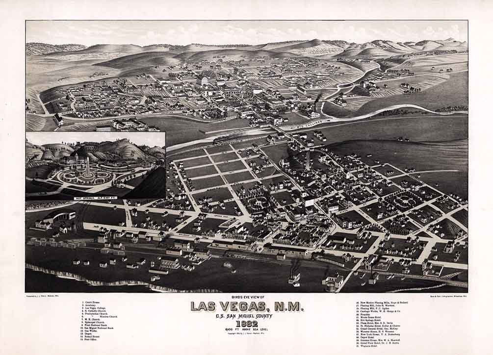 1882 Panoramic Map of Las Vegas New Mexico San Miguel County