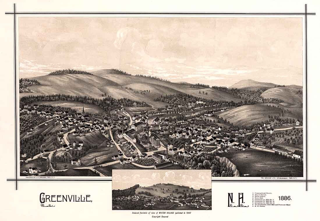 1886 Panoramic Map of Greenville New Hampshire