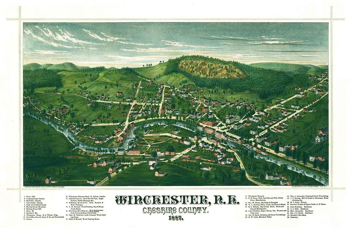 1887 Panoramic Map of Winchester New Hampshire Cheshire County