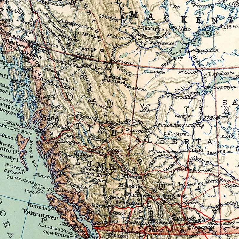 1907 Map of Canada Lake Superior Hudson Bay Yukon Mackenzie
