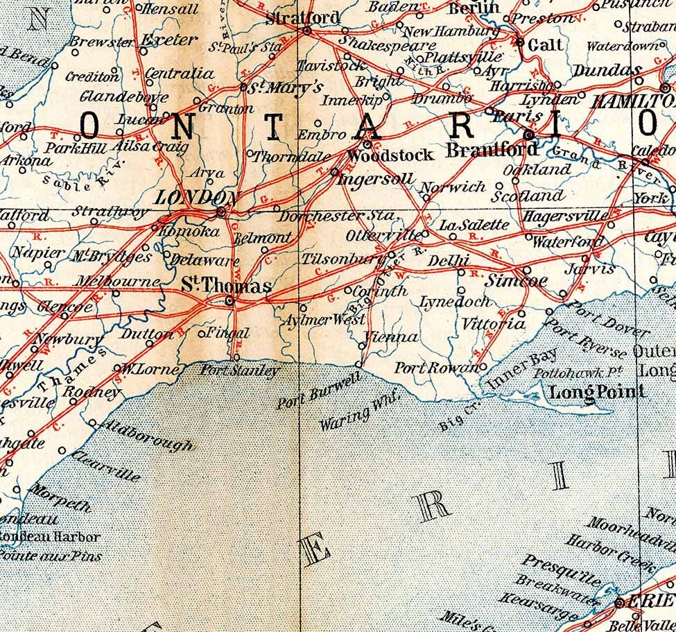1907 Map of Lake Erie and Ontario Canada Pennsylvania