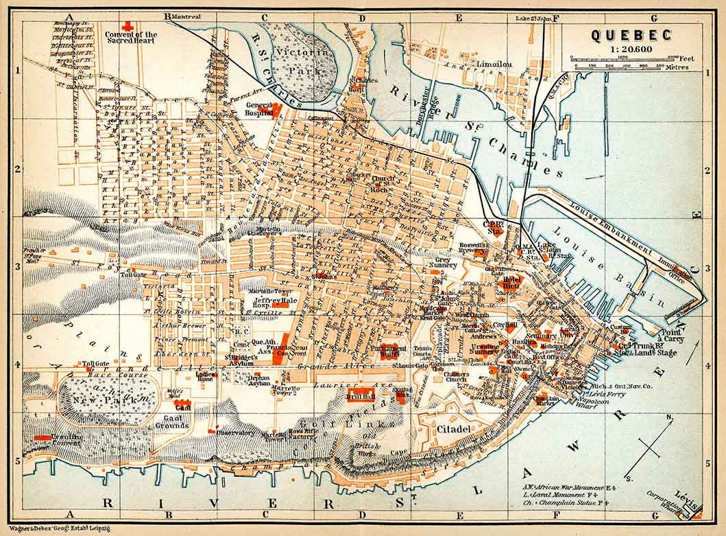 1907 Map of Quebec City Canada