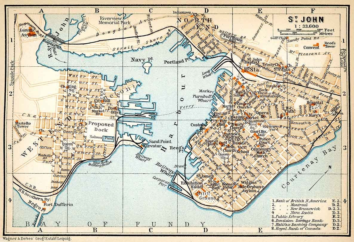 1907 Map of Saint John New Brunswick Canada