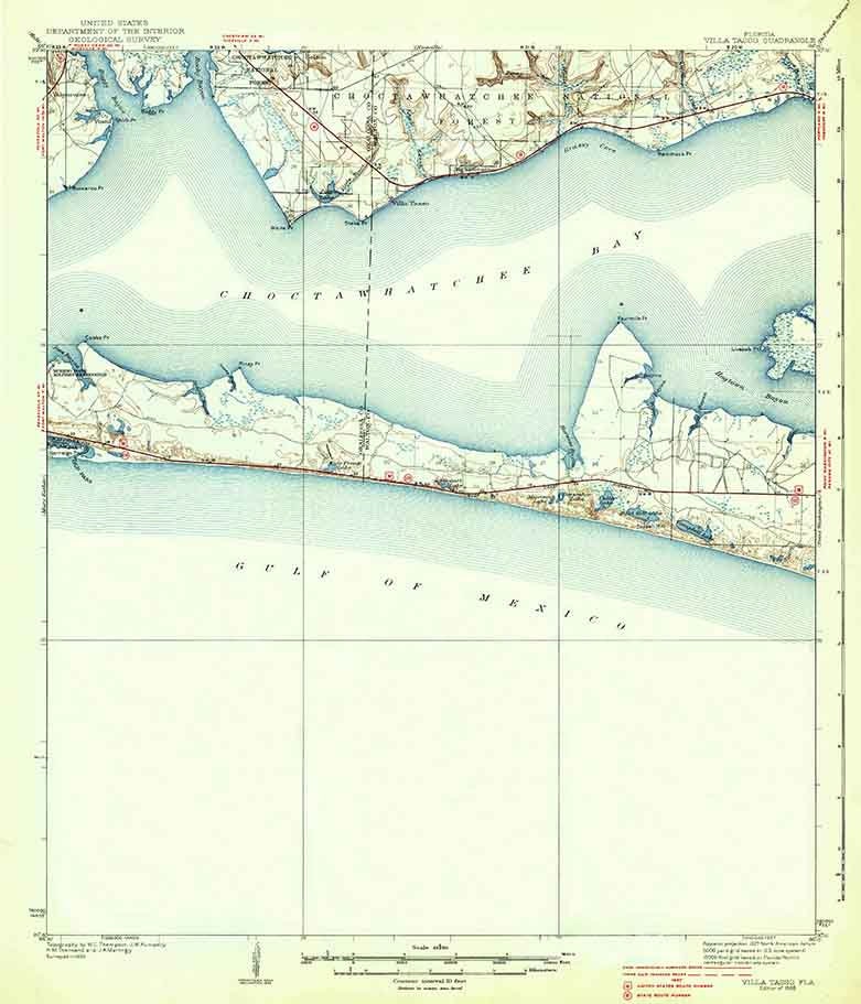 1938 Topo Map of Villa Tasso Florida Quadrangle Destin