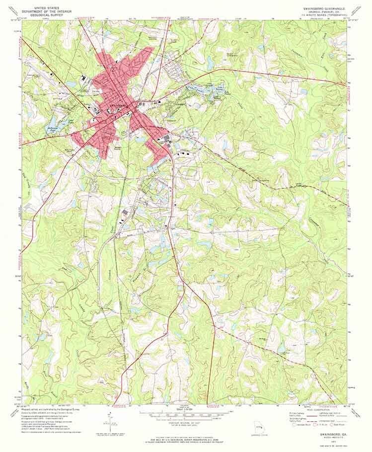1971 Topo Map of Swainsboro Georgia Quadrangle Evergreen Forest Land