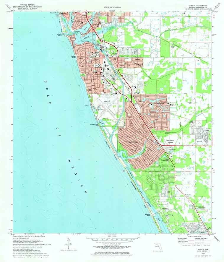 1973 Topo Map of Venice Florida Quadrangle