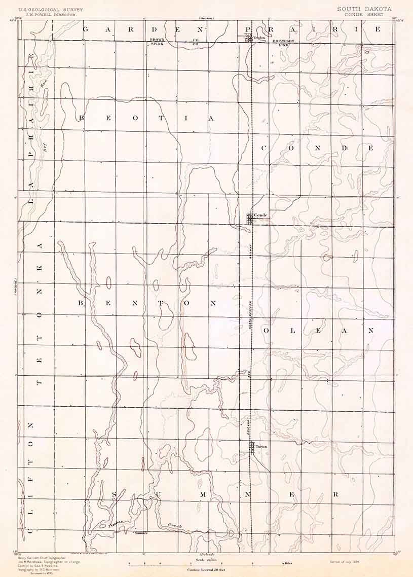 1894 Topo Map of Conde South Dakota