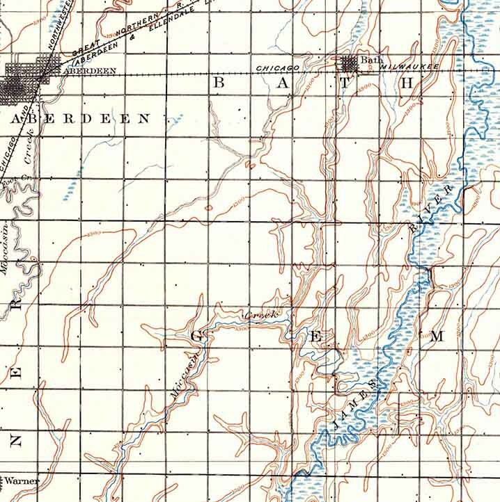 1895 Topo Map of Aberdeen South Dakota