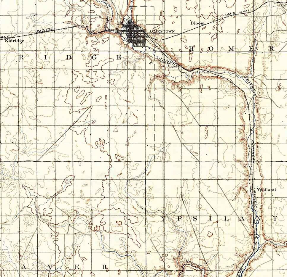 1896 Topo Map of Jamestown North Dakota