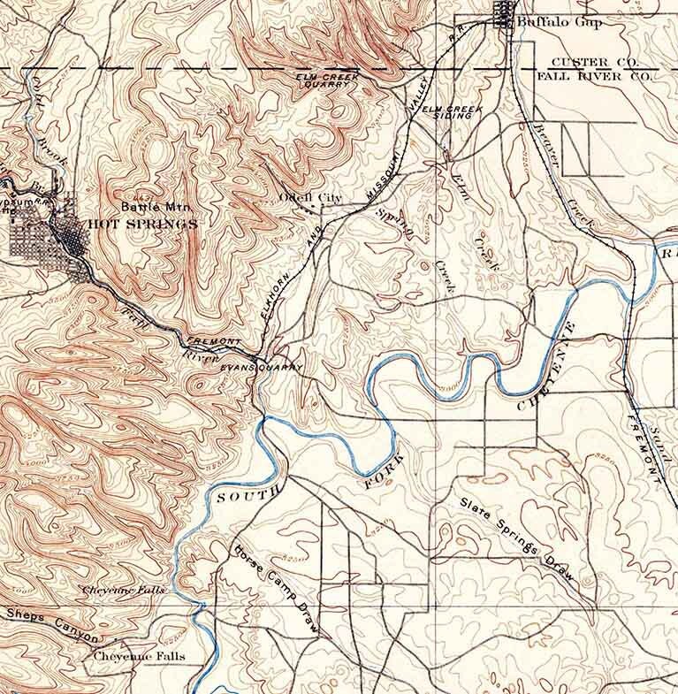1896 Topo Map of Oelrichs South Dakota