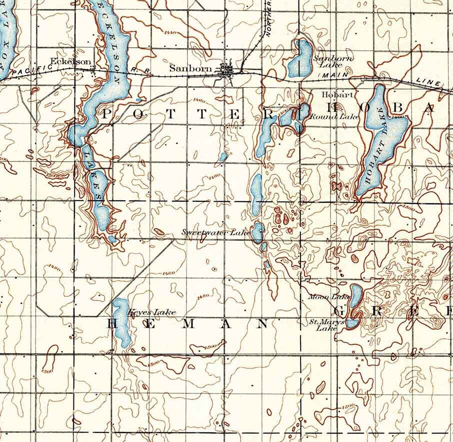 1897 Topo Map of Eckelson North Dakota Potter Hobart