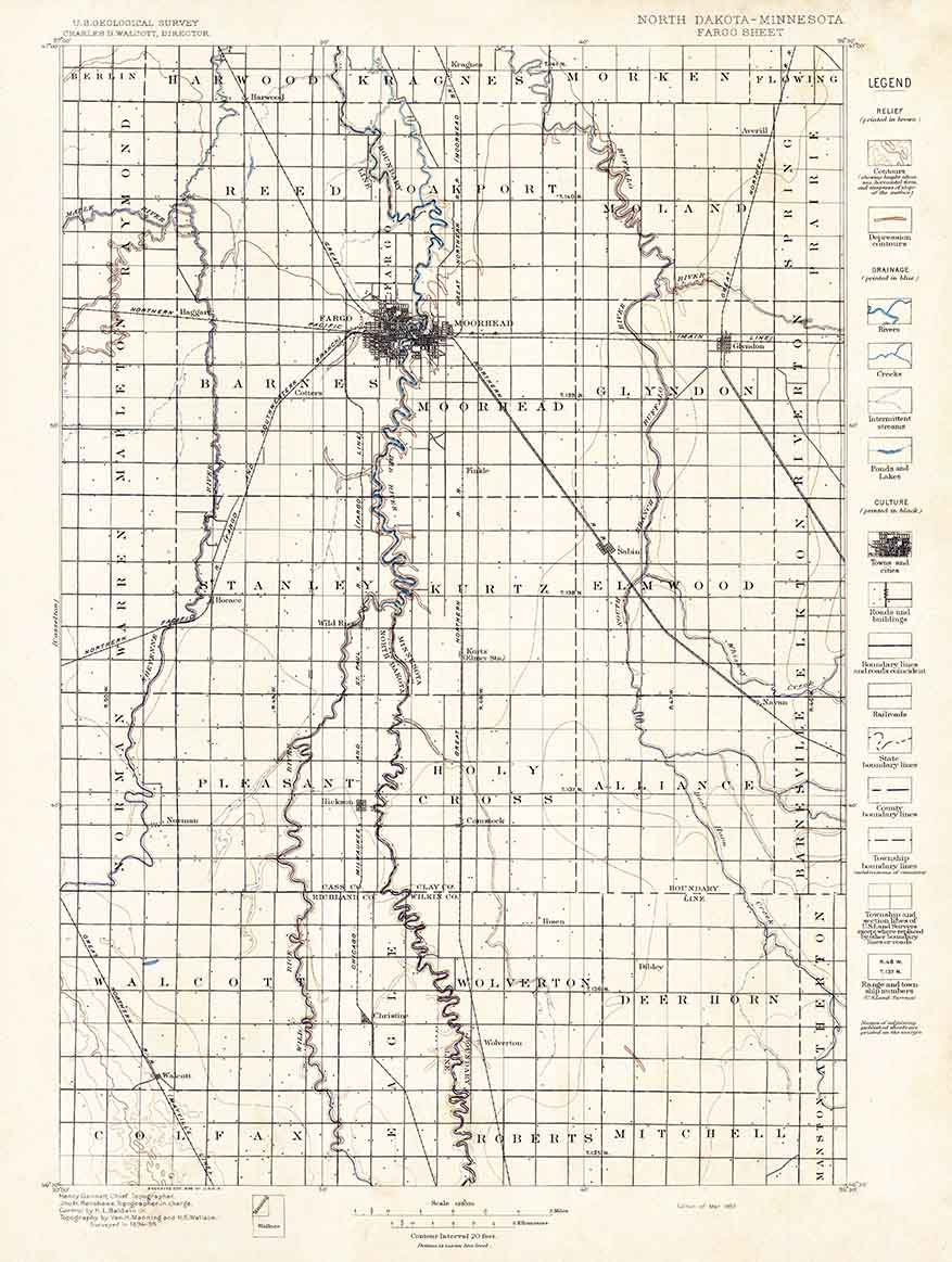 1897 Topo Map of Fargo North Dakota