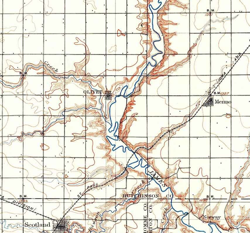 1898 Topo Map of Olivet South Dakota