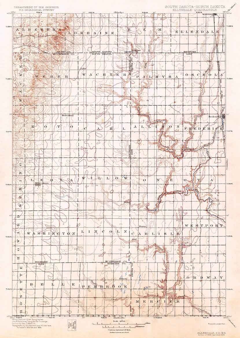 1899 Topo Map of Ellendale South Dakota