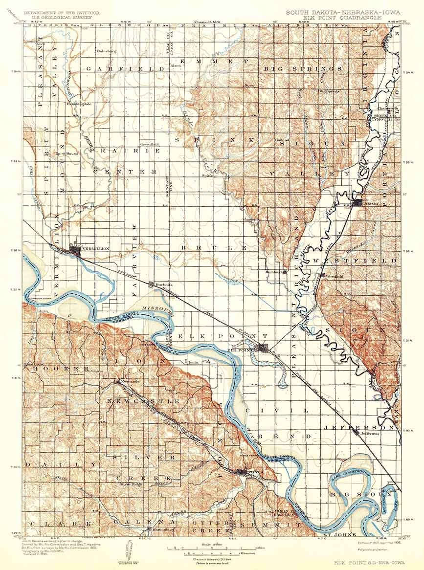1907 Topo Map of Elk Point South Dakota