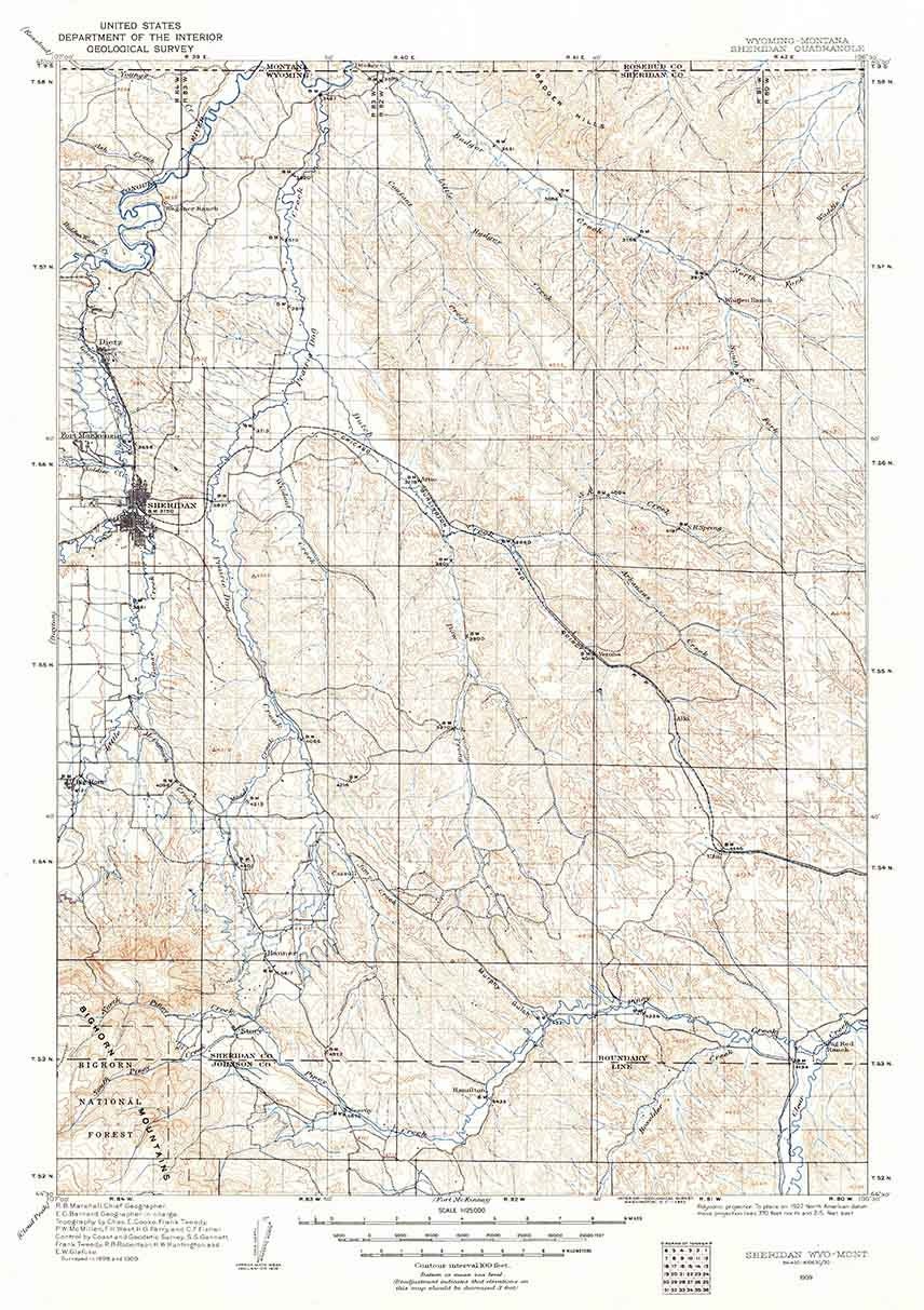 1909 Topo Map of Sheridan Wyoming