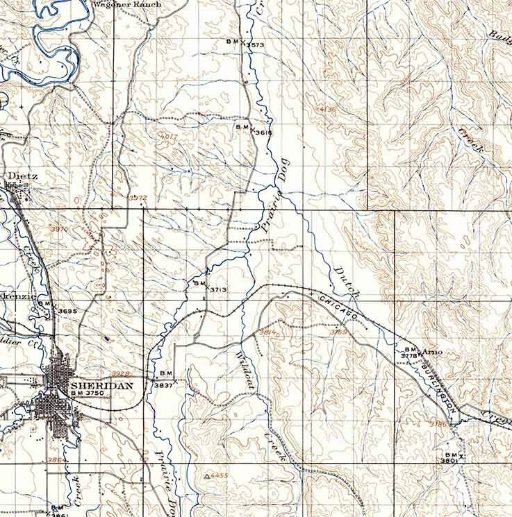 1909 Topo Map of Sheridan Wyoming