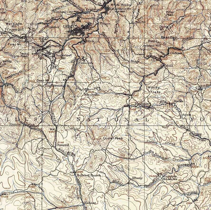 1916 Topo Map of Deadwood South Dakota