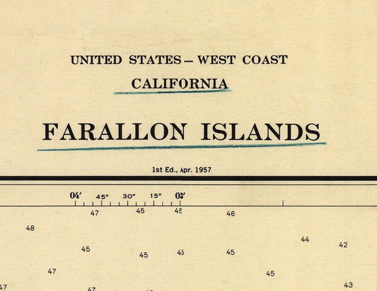 1957 Nautical Map of The Farallon Islands California