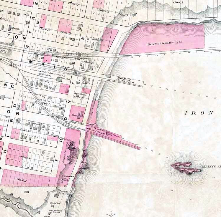 1880 Map of The Village of Marquette Marquette County Michigan Lake Superior